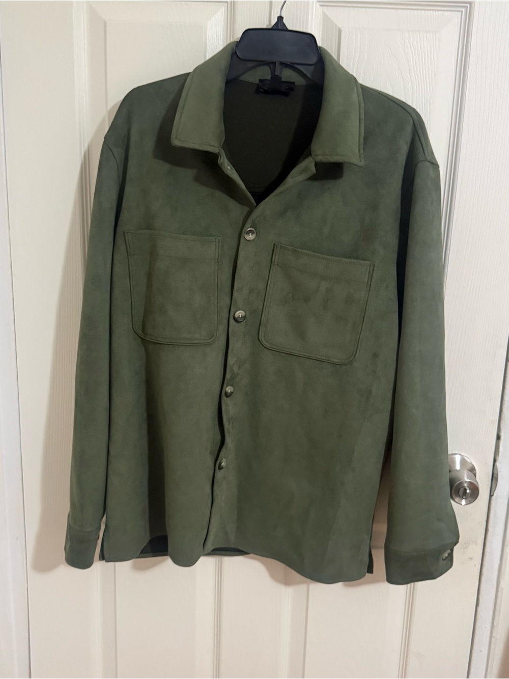 Magaschoni Olive Suede Button-Front Shirt Jacket